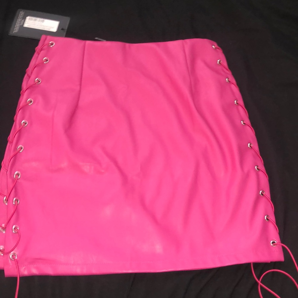 Prettylittlething faux leather lace skirt